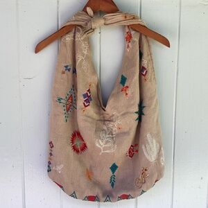 NEW Johnny Was saguaro LINEN knot tie BAG embroidered hobo